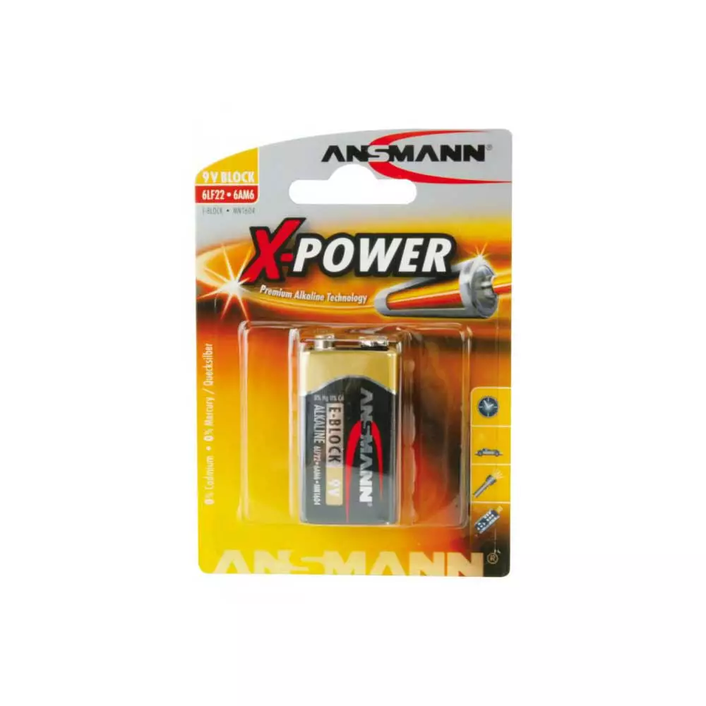 X-power Alkaline Batterij 9 Volt. 1 X-power Alkaline Batterij 9 Volt.
